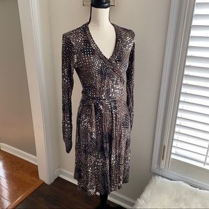 CAbi Long Sleeve Faux Wrap Dress